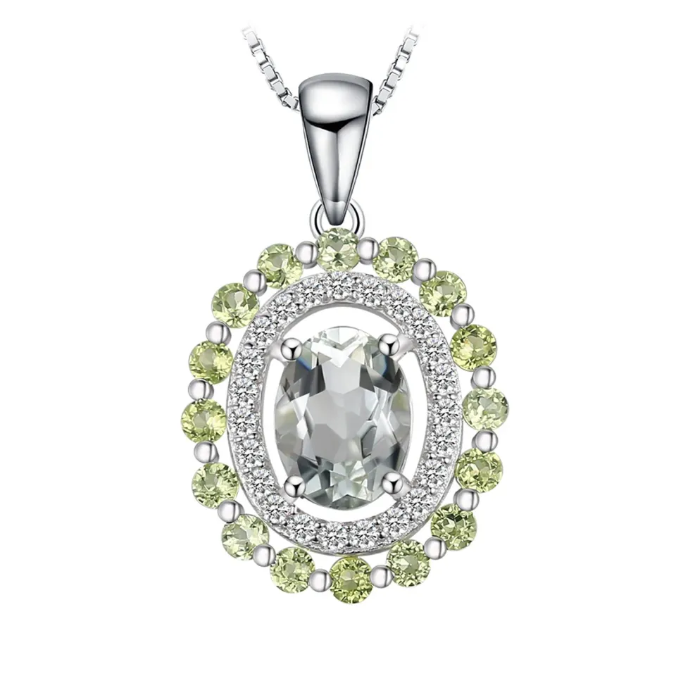 JewelryPalace Ovale Collana Argento 925 Ametista Verde 45cm Tre Ori