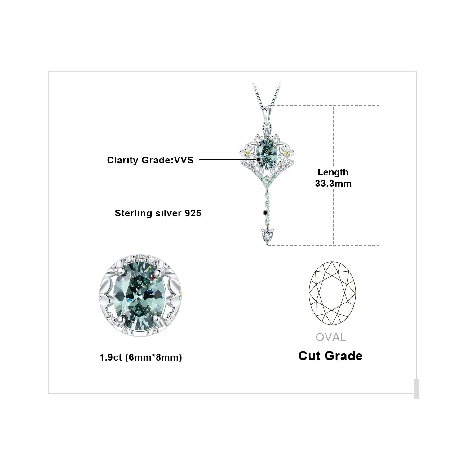 JewelryPalace Fiori 0.5ct collana argento 925 verde 45cm
