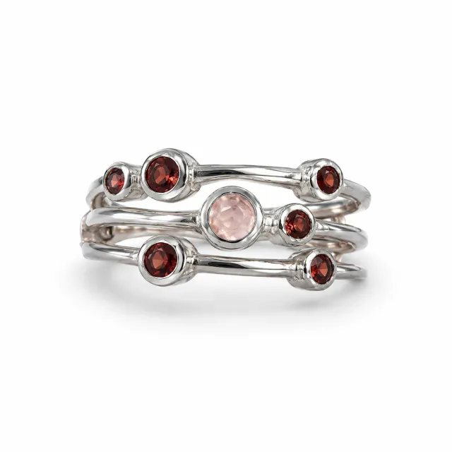 Victoria Jane Raindrop anello argento quarzo rosa granato