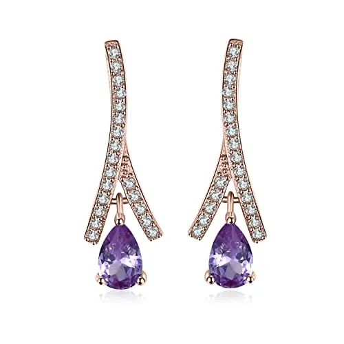 JewelryPalace orecchini pendenti oro rosa viola pera