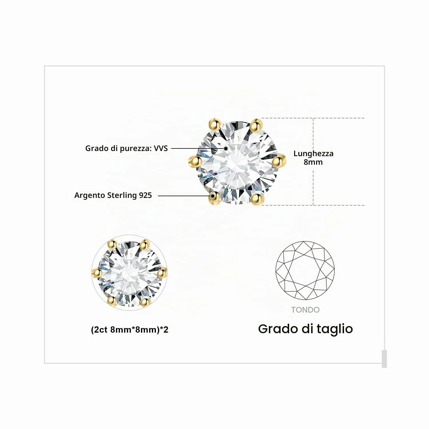JewelryPalace 4.0ct bottone orecchini oro zirconia