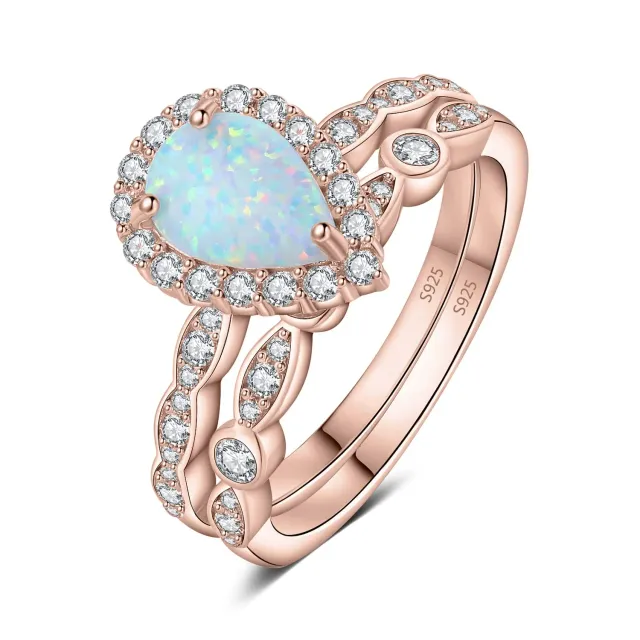 JewelryPalace Vintage Halo Corona anello oro rosa opale 2.5ct
