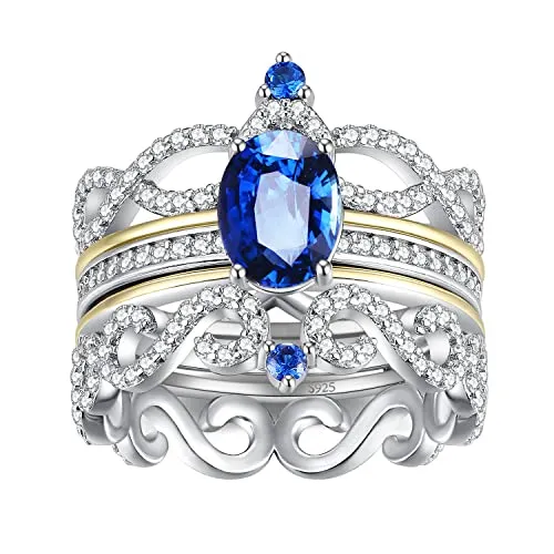 JewelryPalace Corona Ovale anello argento zaffiro blu creato