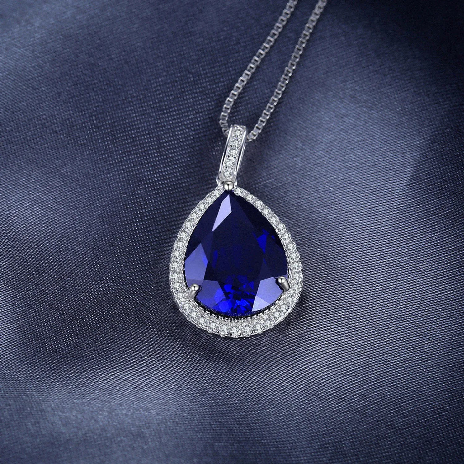 JewelryPalace Collana Argento 925 Zaffiro Blu Pera 45cm