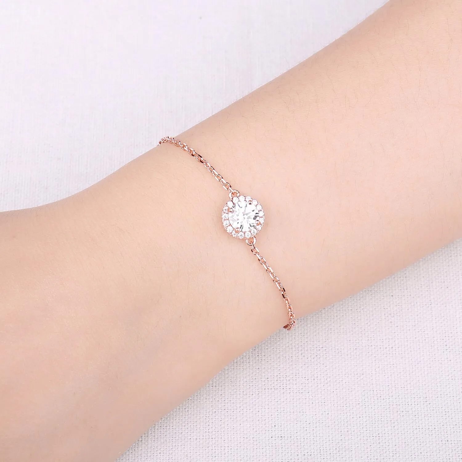 JewelryPalace 1ct Bracciale Halo Moissanite Oro Rosa Rotondo