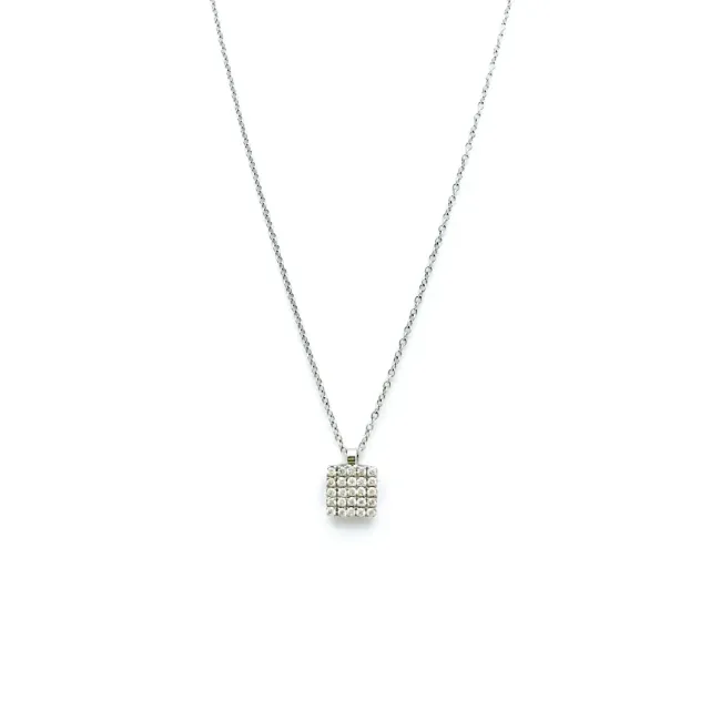 Mossa collana oro bianco pendente pavé brillanti