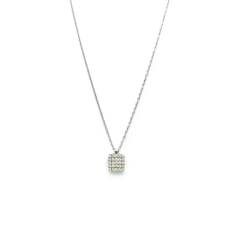 Mossa collana oro bianco pendente pavé brillanti