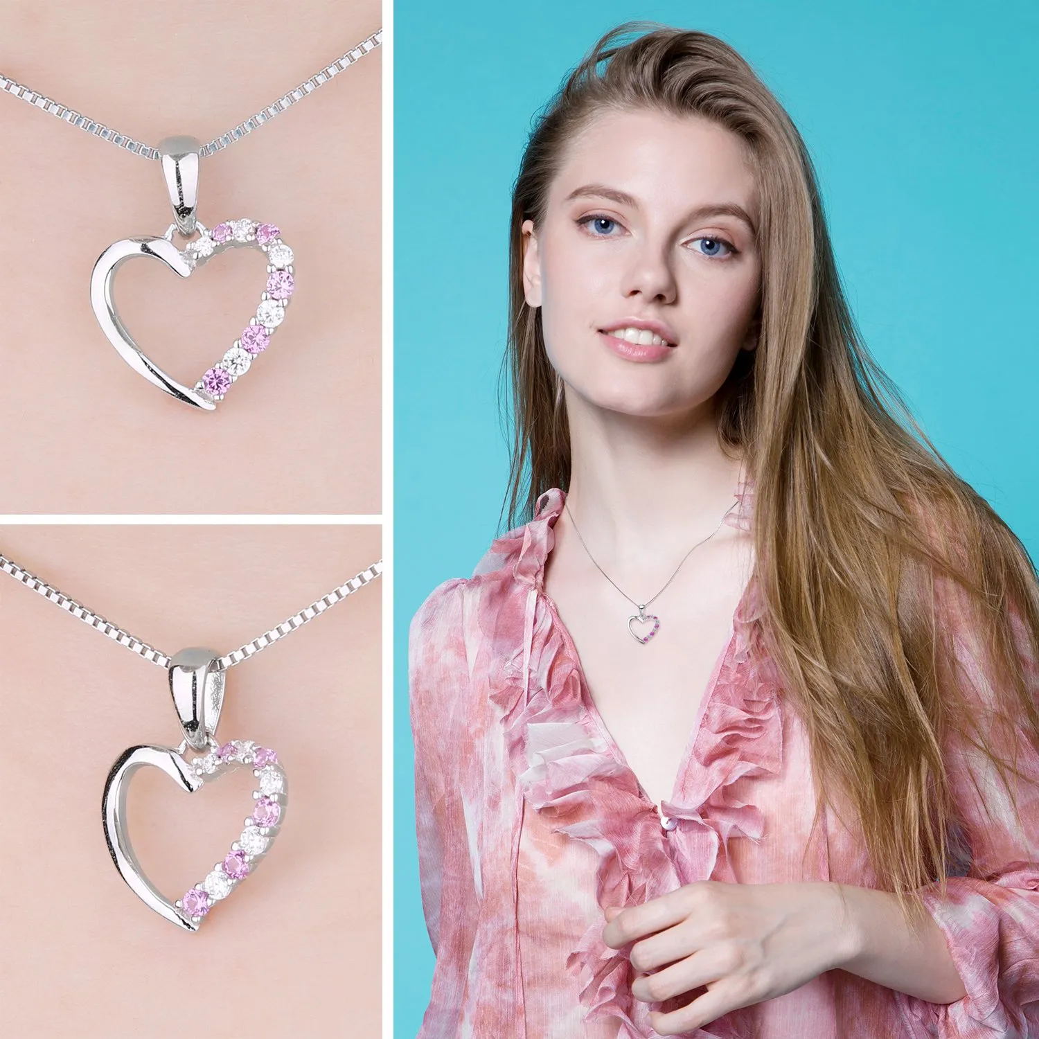 JewelryPalace Cuore collana oro rosa 45cm zaffiro rosa creato