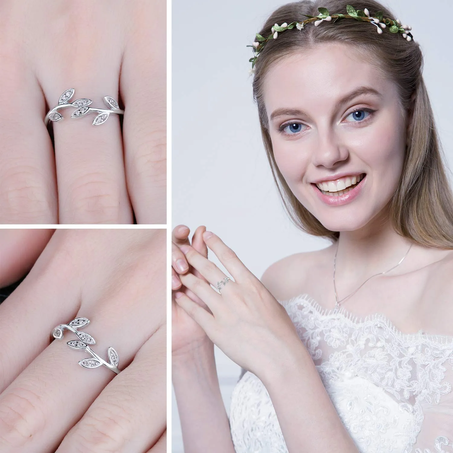 JewelryPalace Foglia di Olivo Anello Argento Regolabile