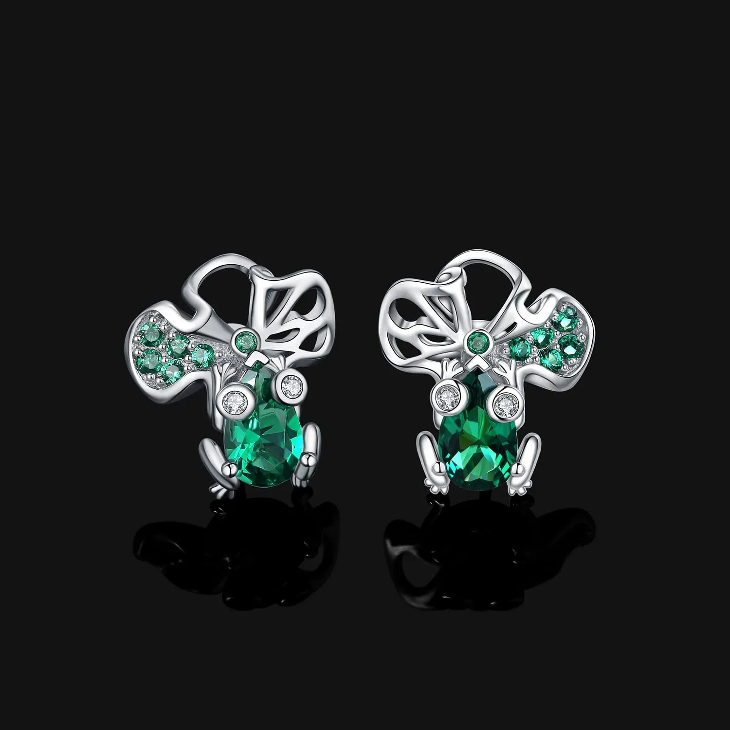JewelryPalace Orecchini Donna Argento 1.6ct Rana Loto Smeraldo