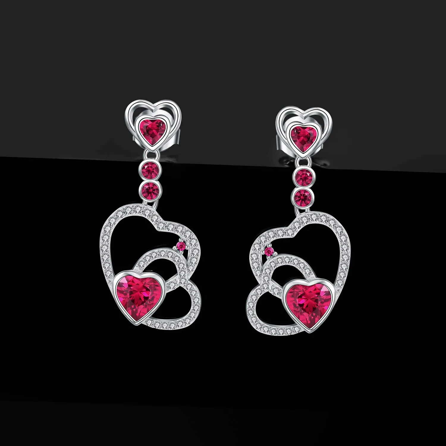 JewelryPalace Cuore orecchini pendenti argento 925 rubino rosso