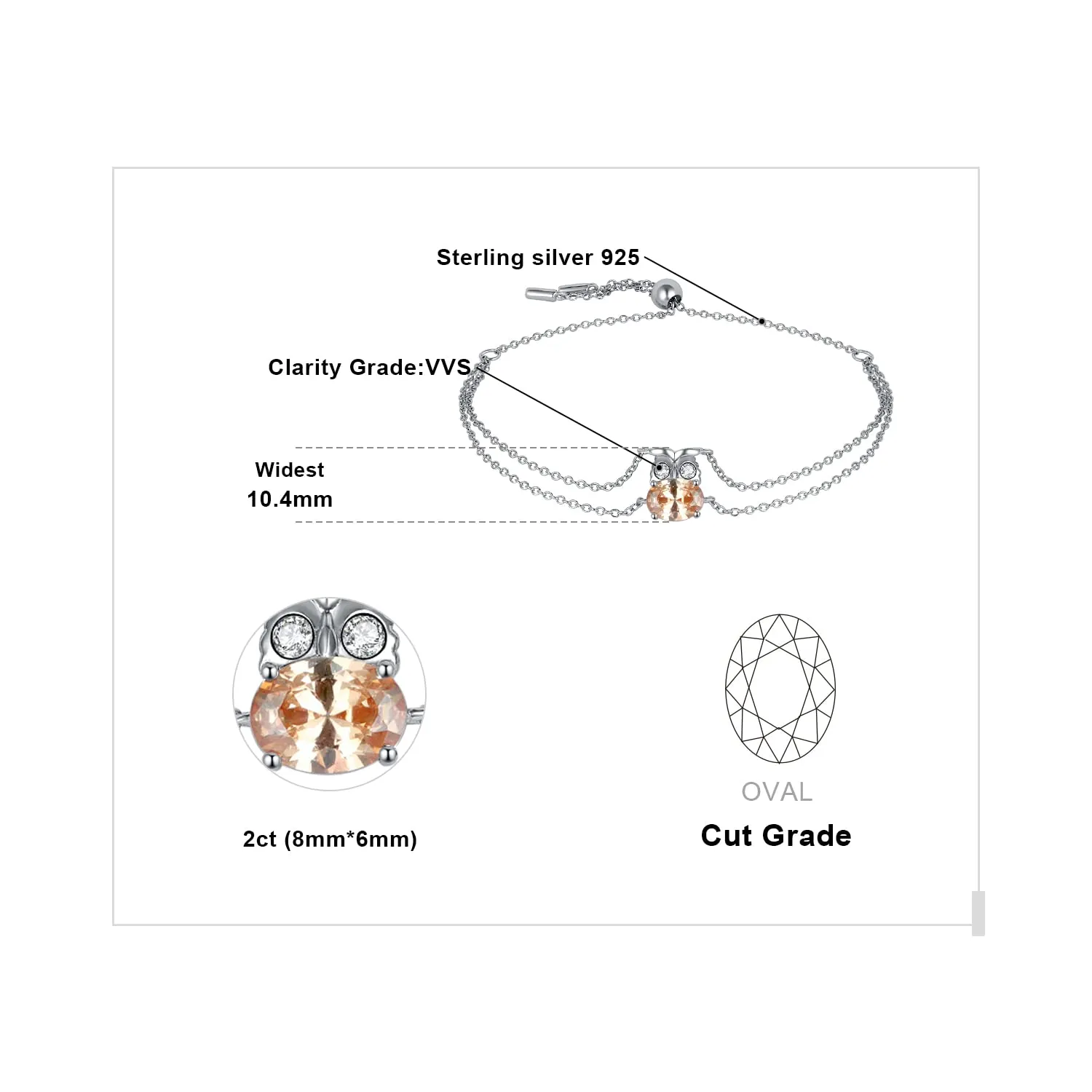 JewelryPalace Gufo 2.2ct bracciale argento zirconia gialla