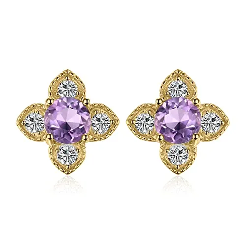 JewelryPalace Fiore Cuore Orecchini Ametista Oro Giallo