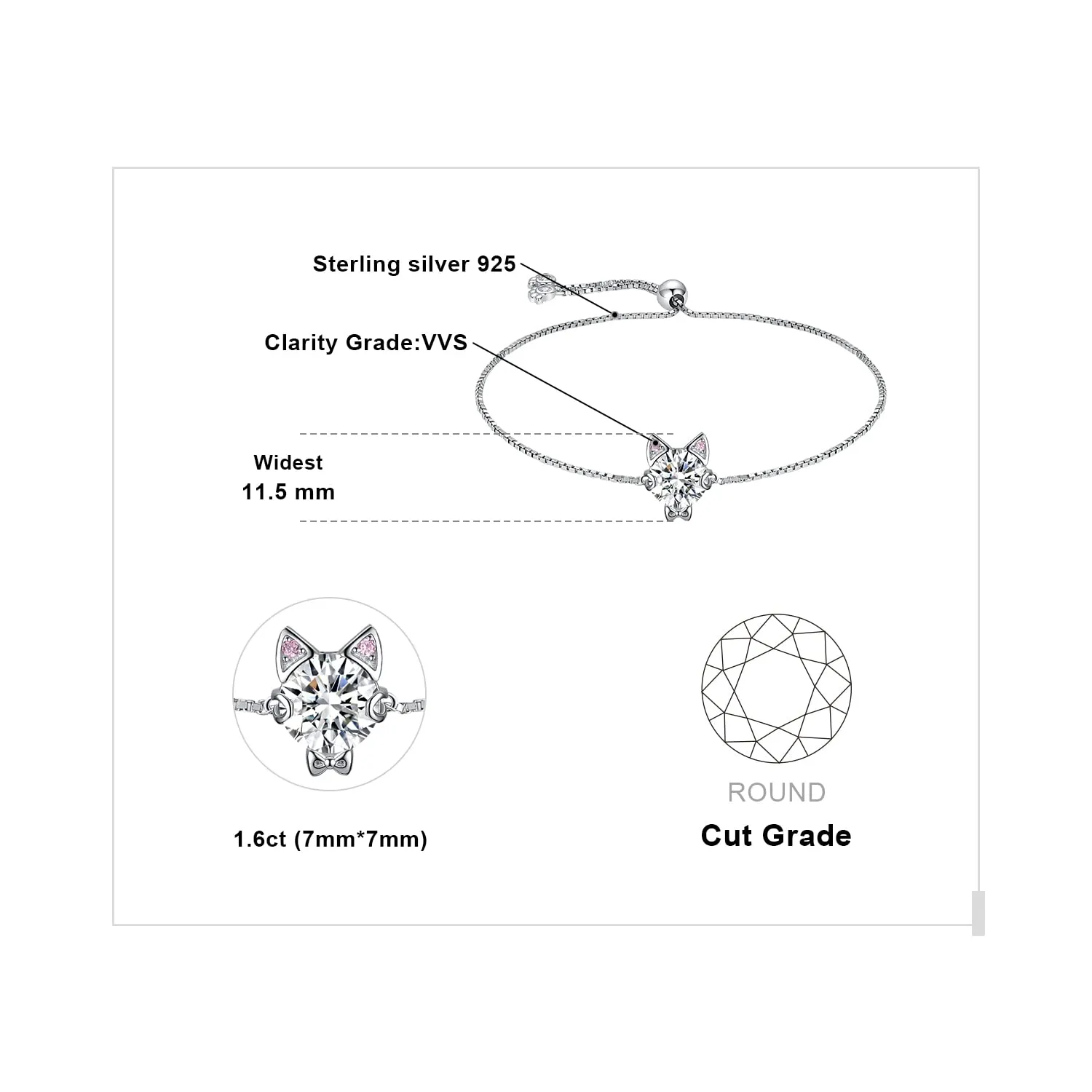 JewelryPalace 1.7ct Gatto bracciale argento 925 zirconia rosa