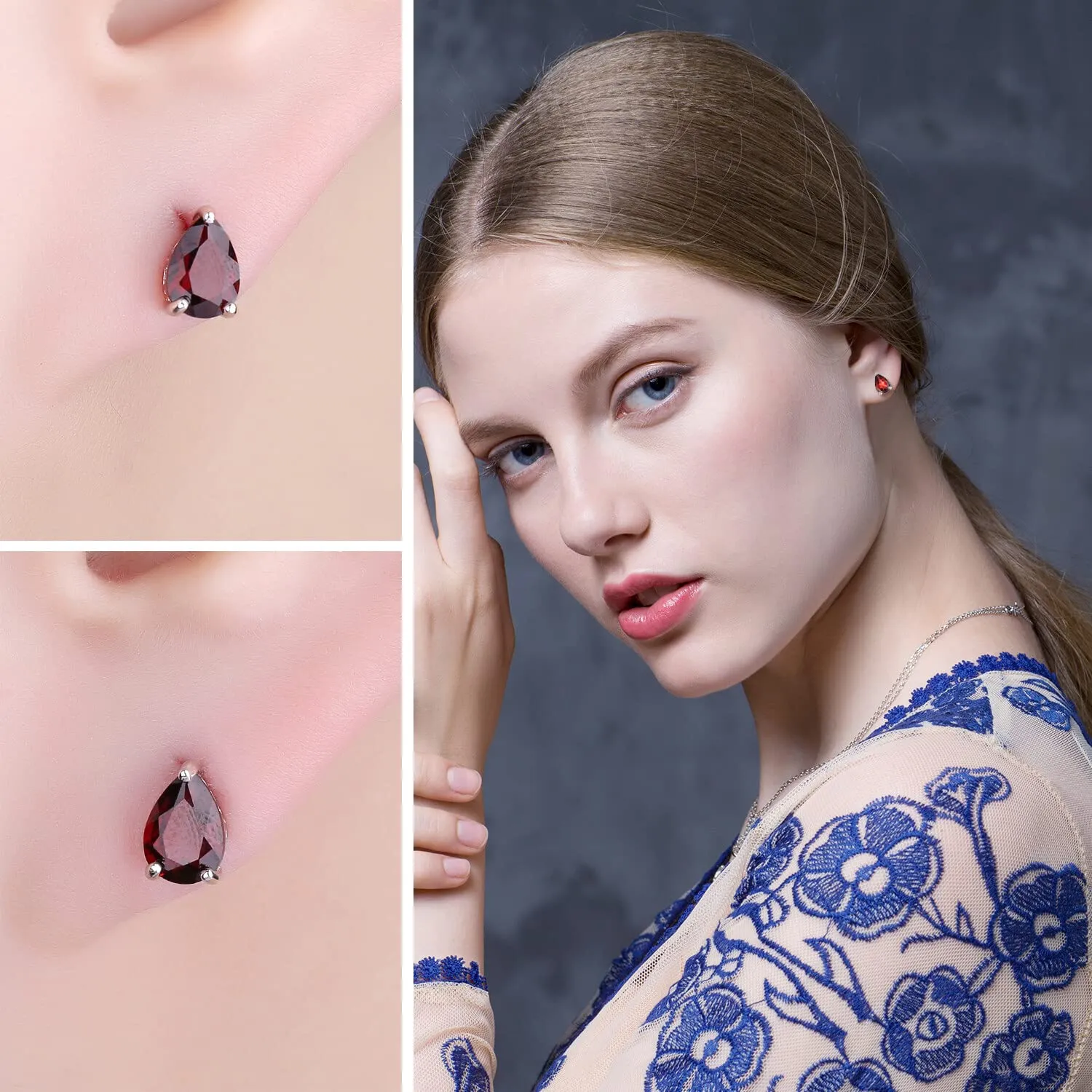 JewelryPalace Pera orecchini lobo argento granato rosso