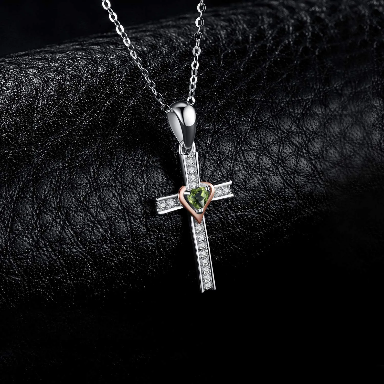 JewelryPalace Croce Collana Peridoto Verde Argento 45cm Cuore