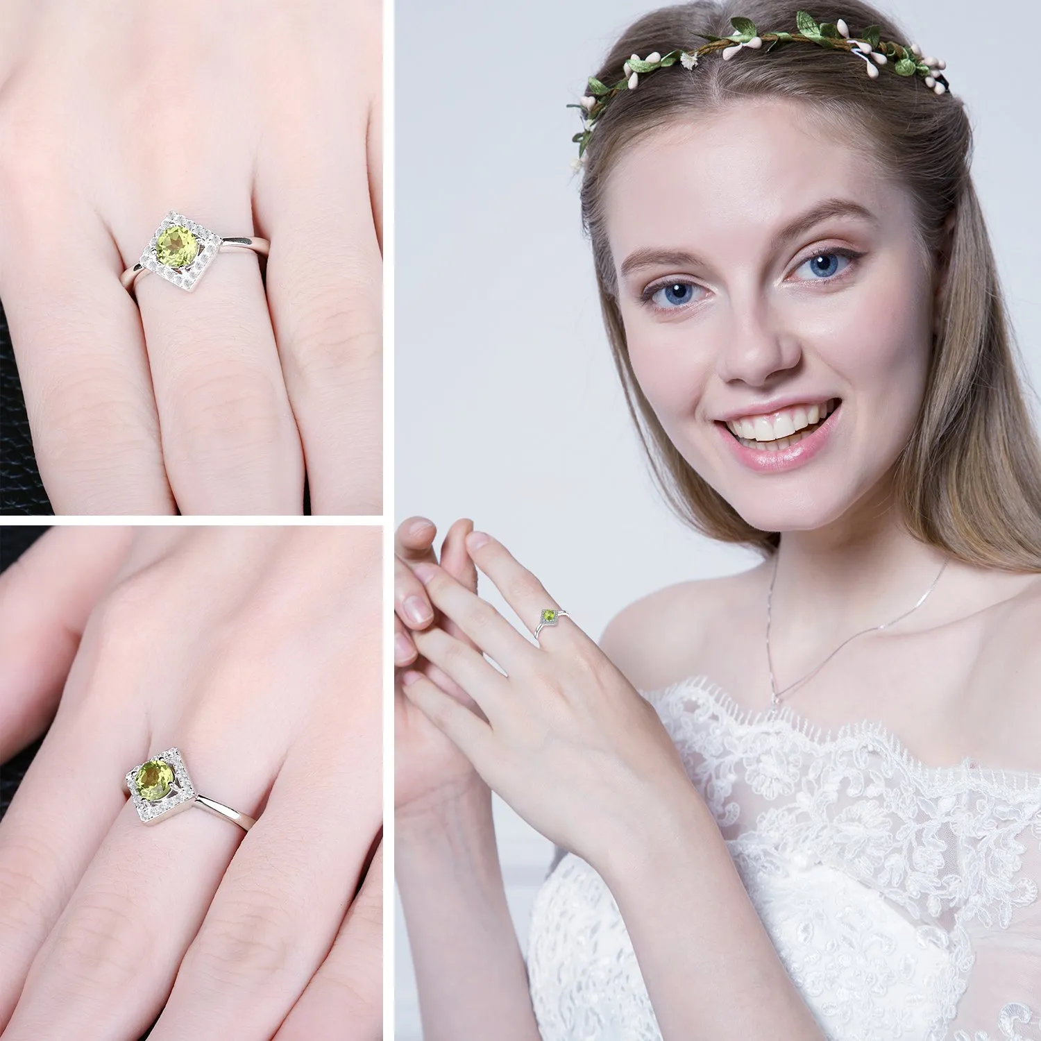 JewelryPalace Anello Peridoto Halo 0.6ct Argento 925 Misura 11.5