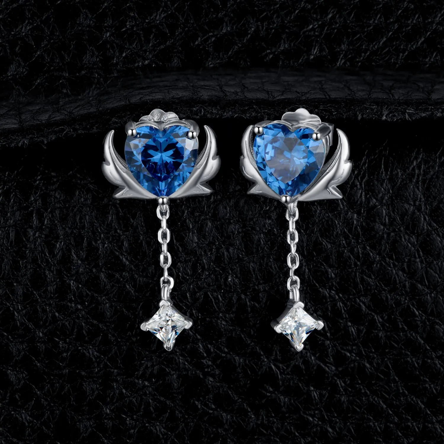 JewelryPalace Cuore orecchini pendenti blu taglio quadrato