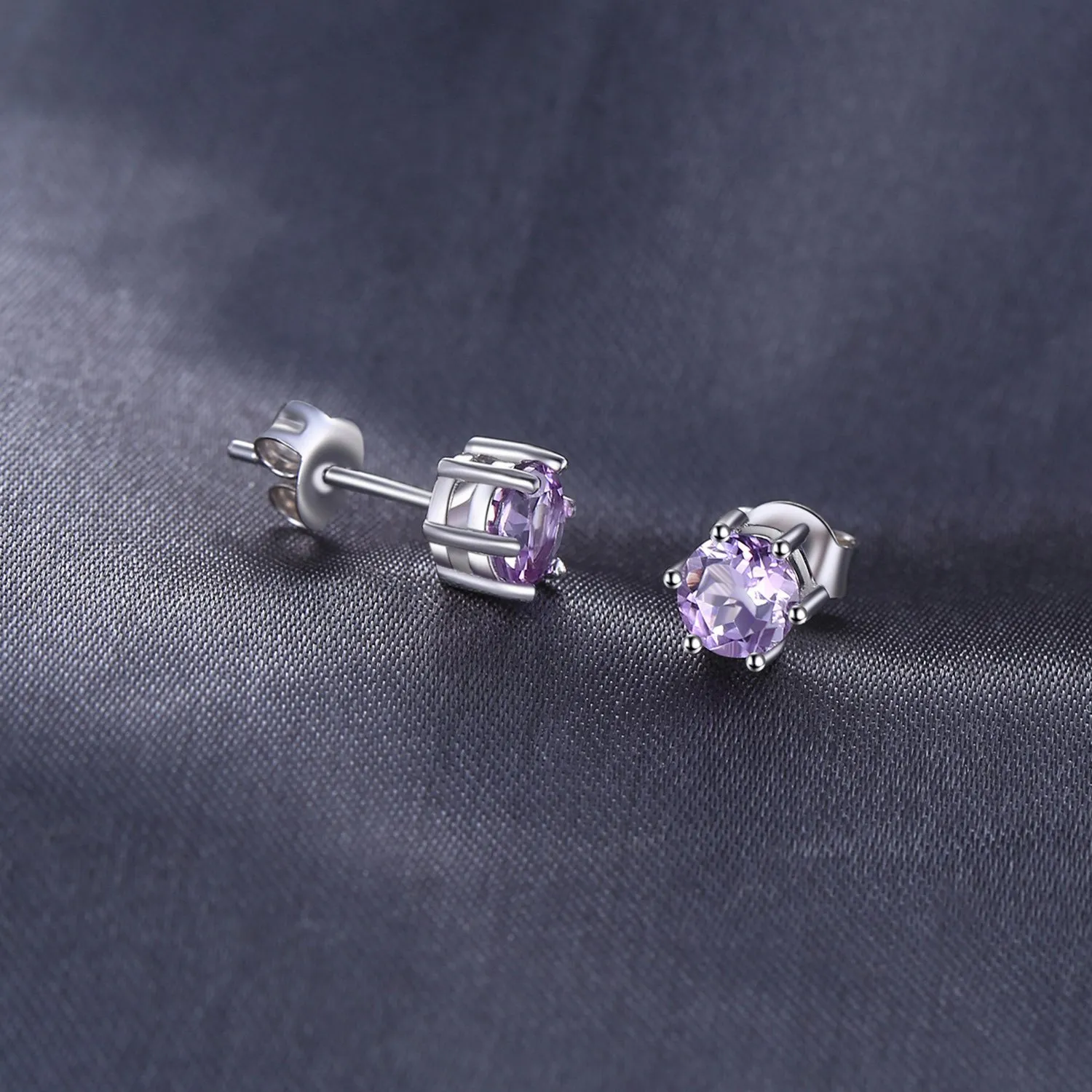 JewelryPalace Orecchini Bottone Argento Ametista Rotonda