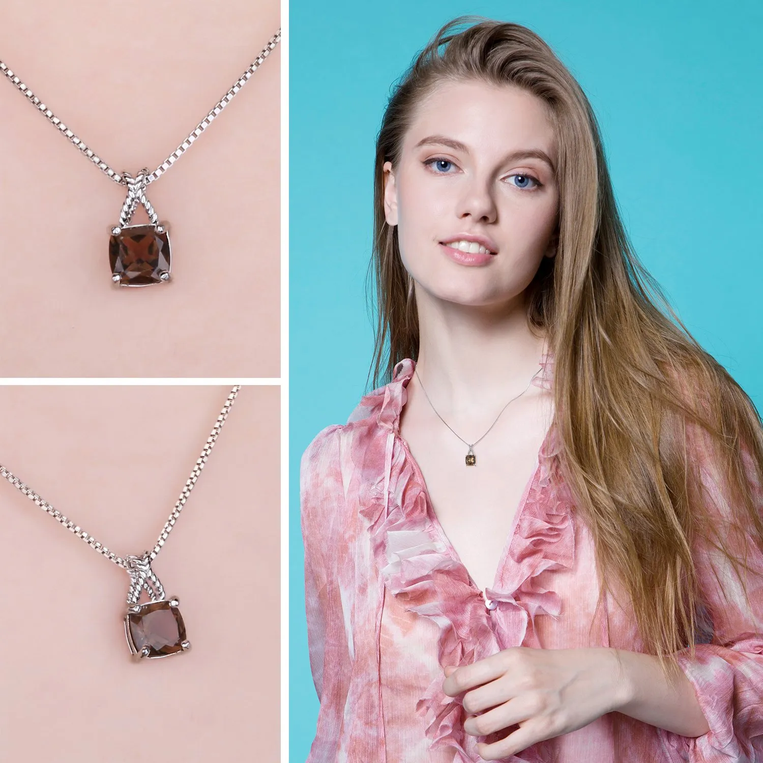JewelryPalace Collana Intrecciata Quarzo Fumoso Argento 45cm