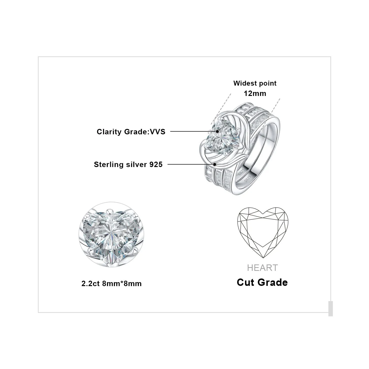JewelryPalace Puzzle Cuore Set 3 Anelli Argento 2.2ct
