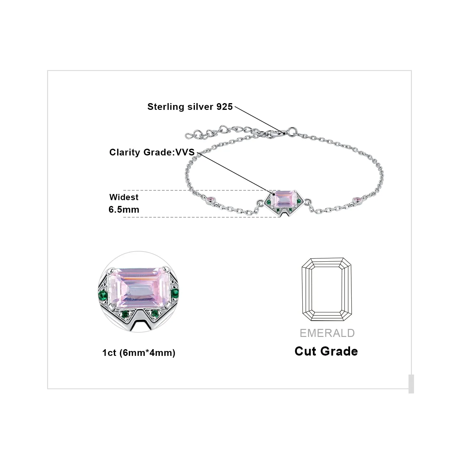 JewelryPalace 1.1ct bracciale zirconia rosa argento