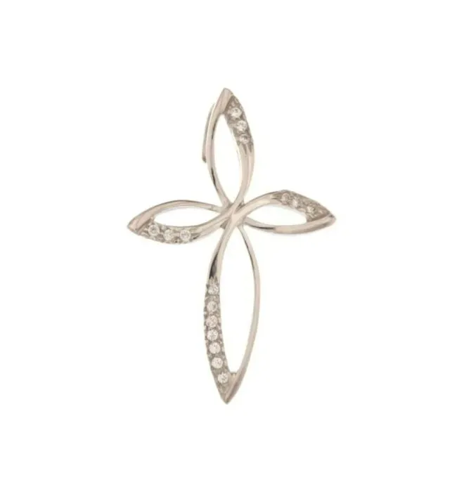 Gioielli Celiento Croce donna ciondolo oro bianco 18kt zaffiri