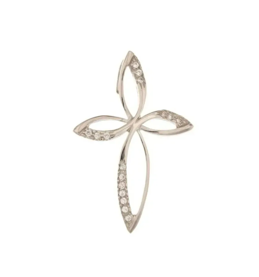Gioielli Celiento Croce donna ciondolo oro bianco 18kt zaffiri