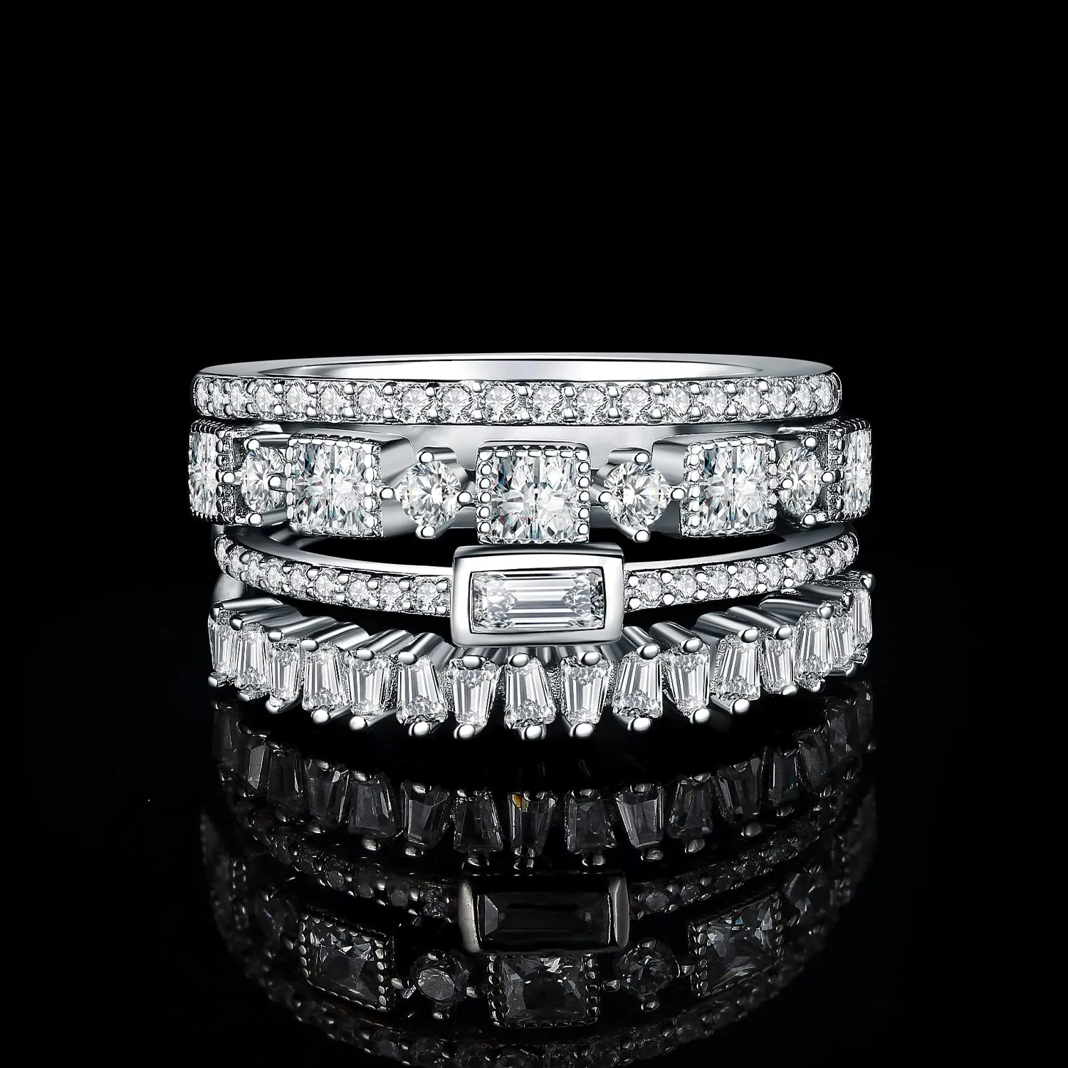 JewelryPalace 1.06ct Zirconia Set 4 Anelli Argento