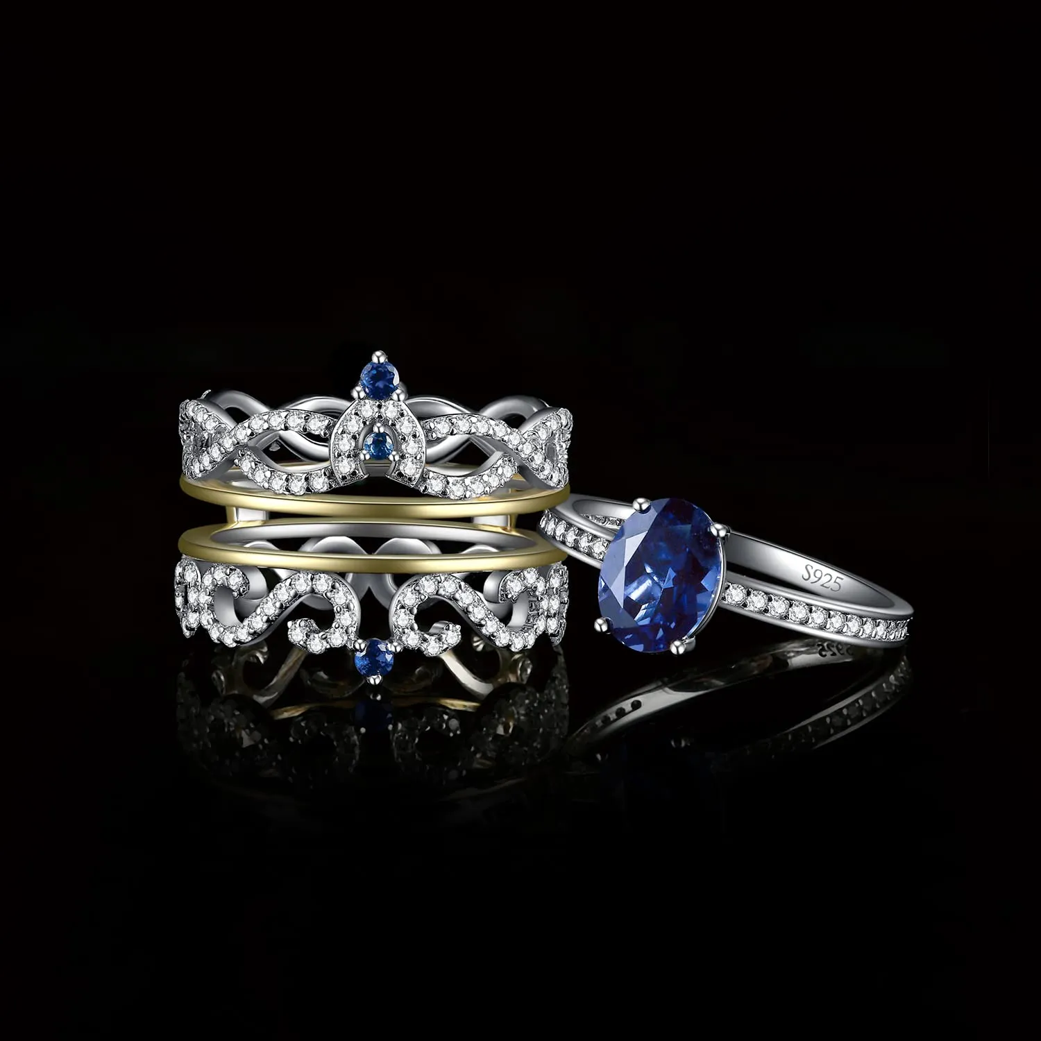 JewelryPalace Corona Ovale anello argento zaffiro blu creato