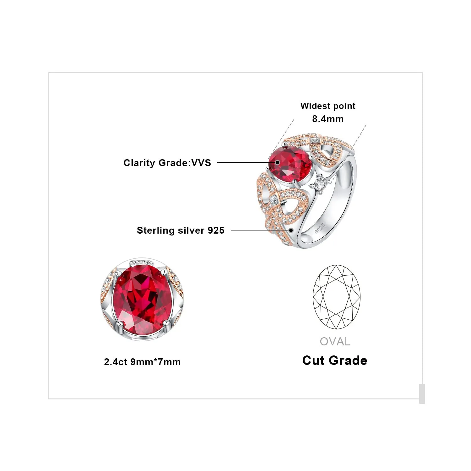 JewelryPalace Art Deco 2.4ct anello argento rubino ovale