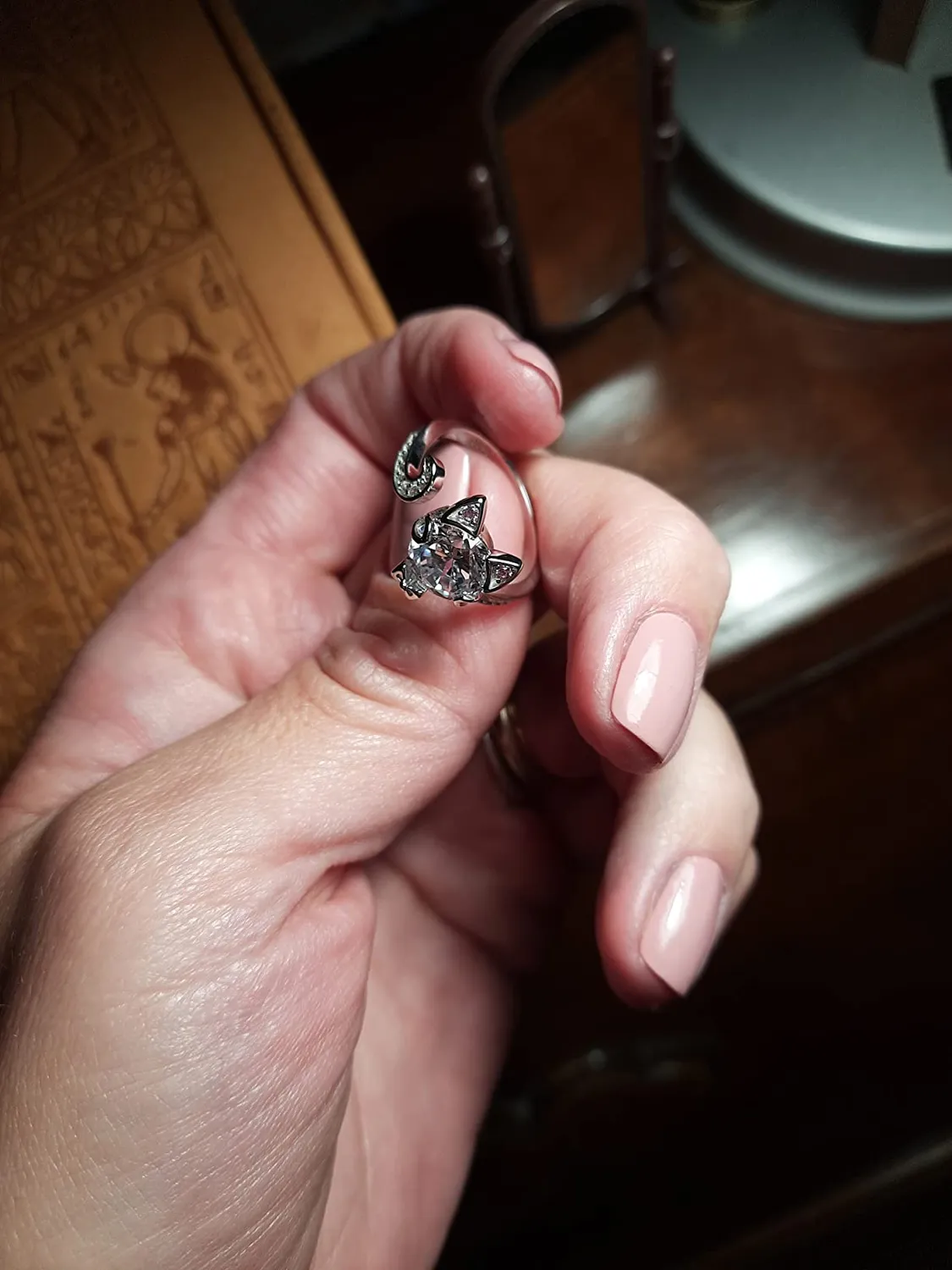 JewelryPalace Gatto anello regolabile argento zirconi rosa
