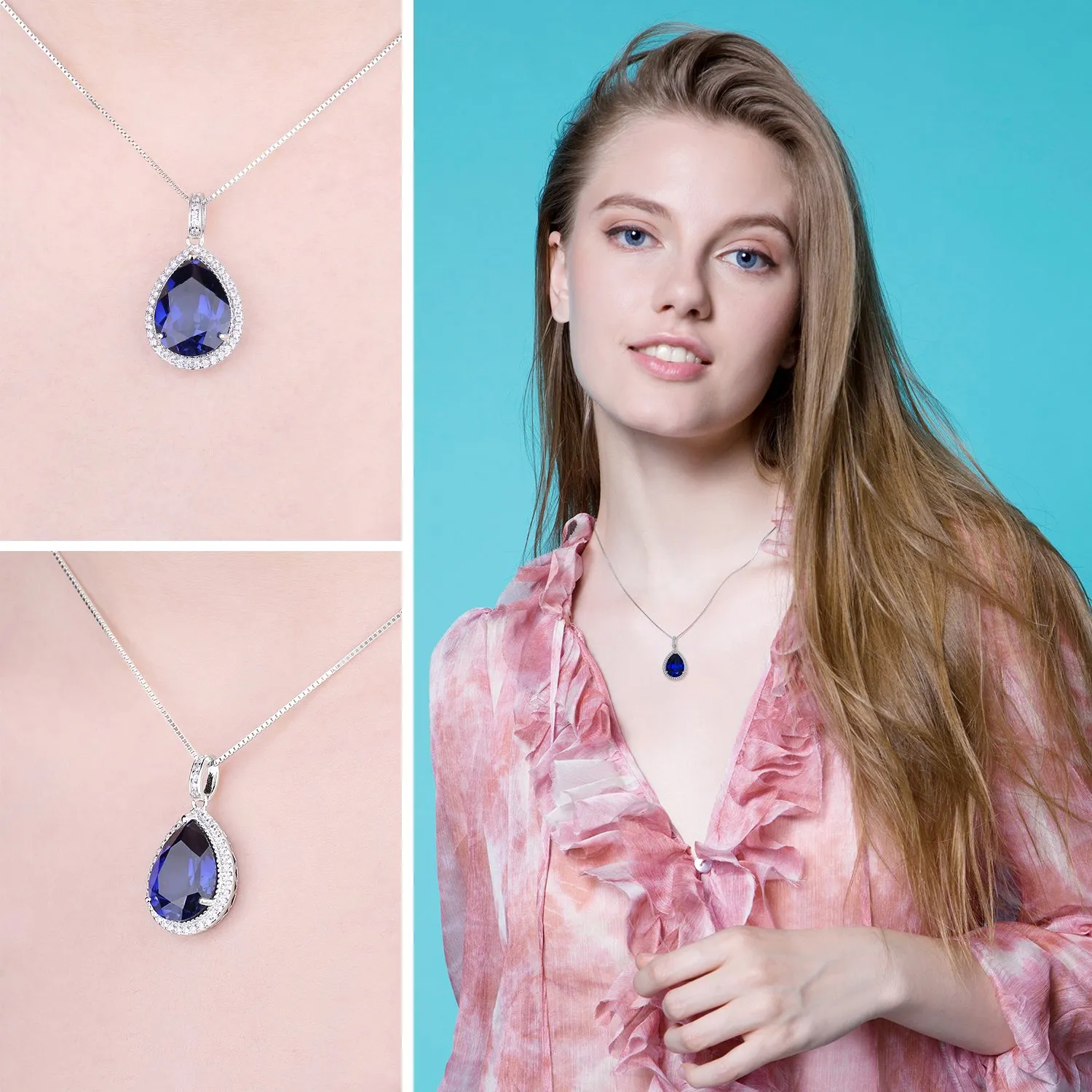 JewelryPalace Collana Argento 925 Zaffiro Blu Pera 45cm