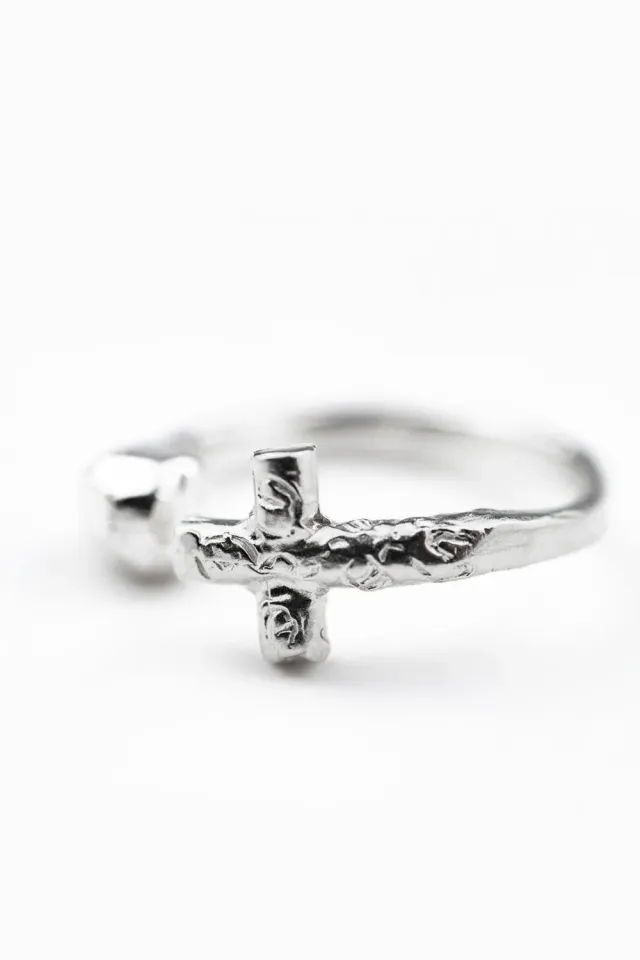 Flor Rubaja Cross Anello Croce Regolabile Argento