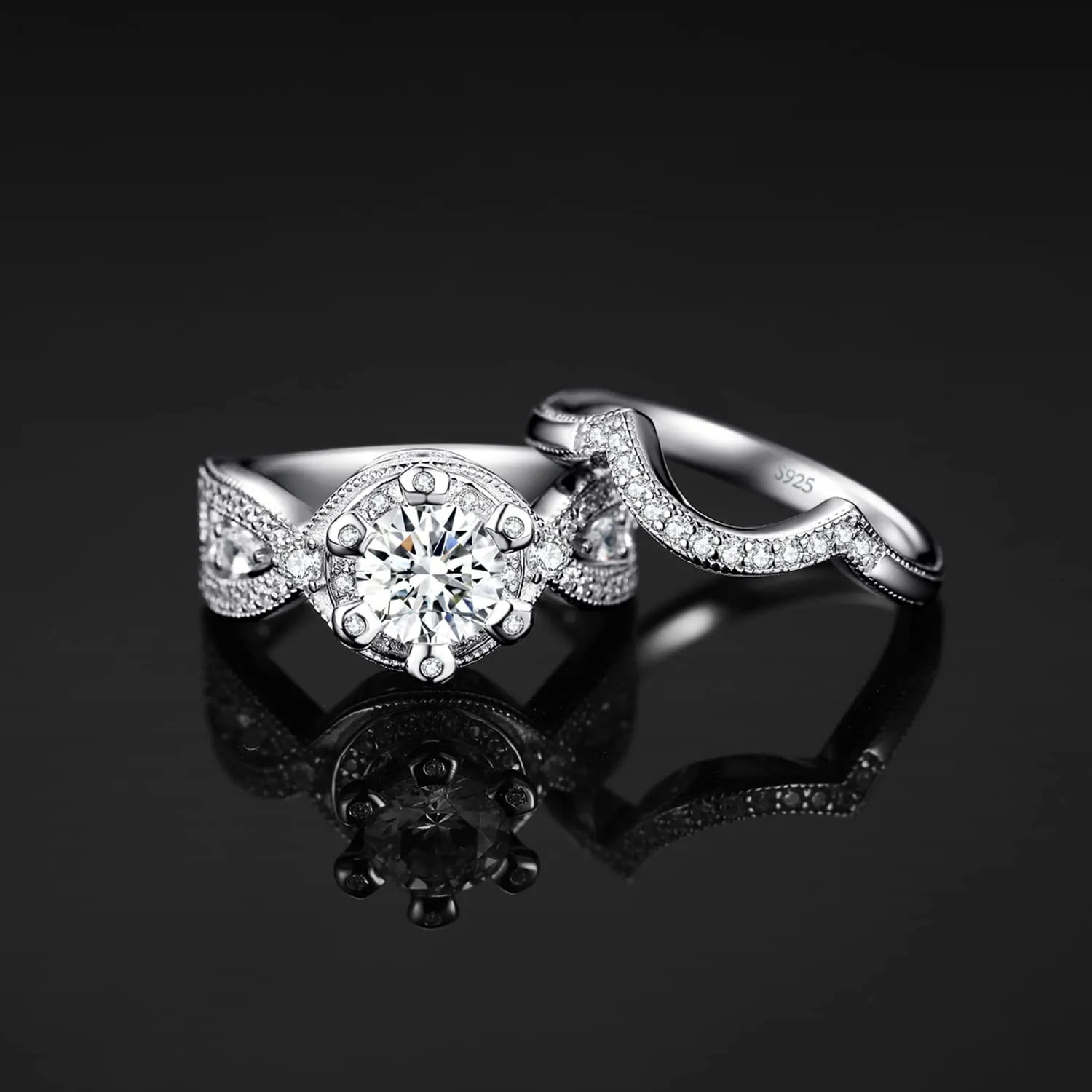 JewelryPalace Anello Claddagh Celtico Argento 925 Zirconia Set