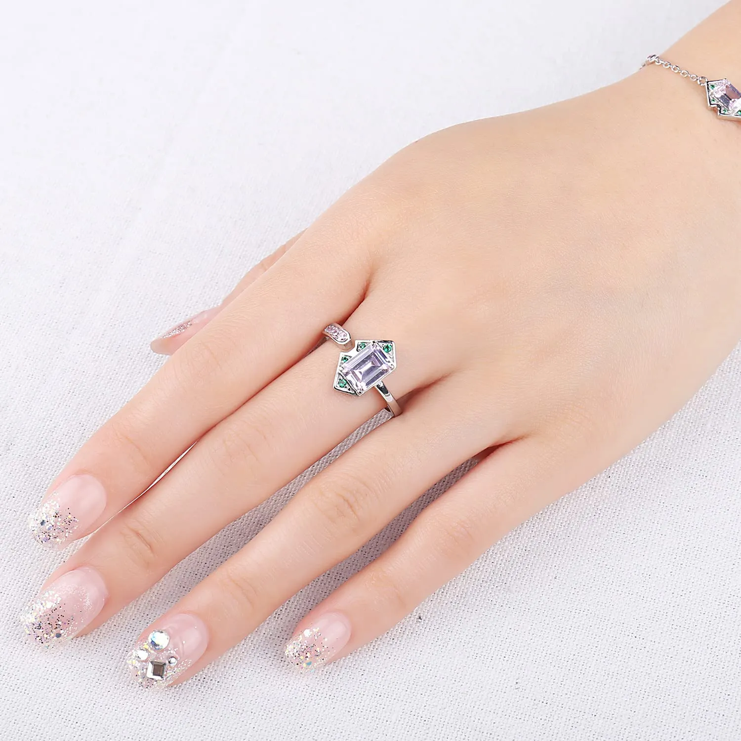 JewelryPalace Art Deco anello argento zirconia rosa regolabile