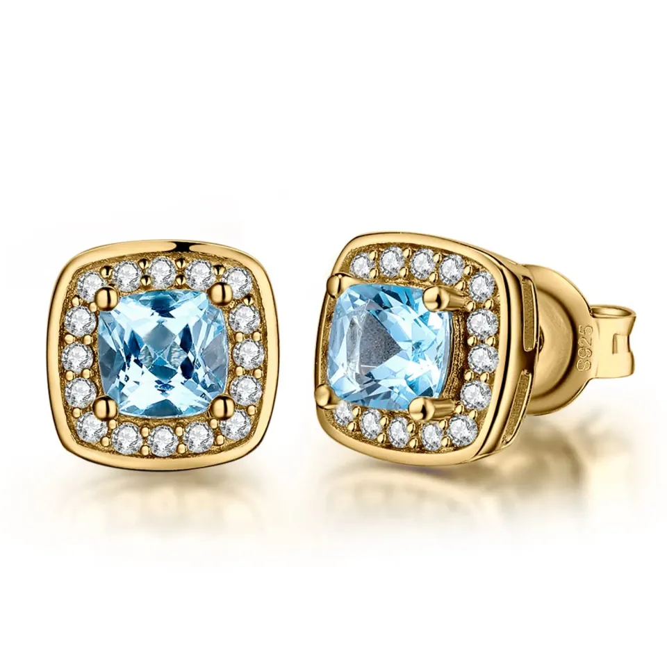 JewelryPalace 1ct orecchini lobo argento 925 topazio azzurro cuscino