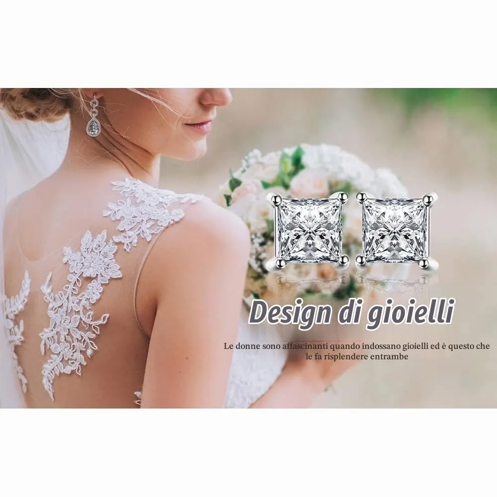JewelryPalace Moissanite 0.8ct Orecchini Bottone Argento Principessa