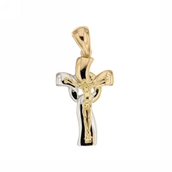 Gioielli Celiento Croce con Cristo ciondolo oro 18kt bicolore uomo