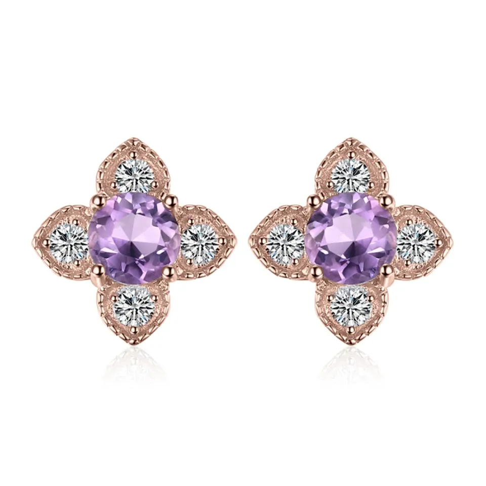 JewelryPalace Fiore Orecchini Ametista Viola Tre Ori Argento