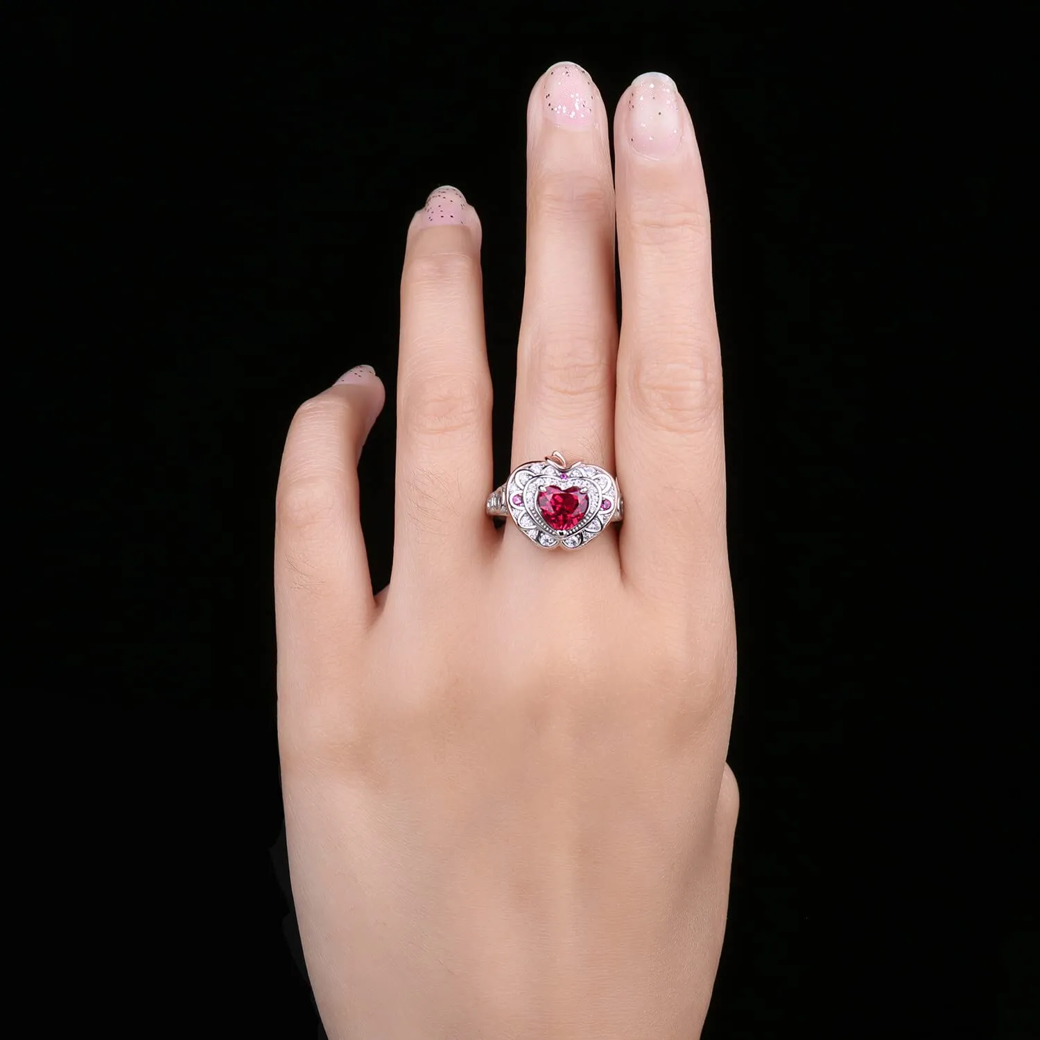 JewelryPalace Mela Anello Cuore Argento 925 Rubino 0.5ct