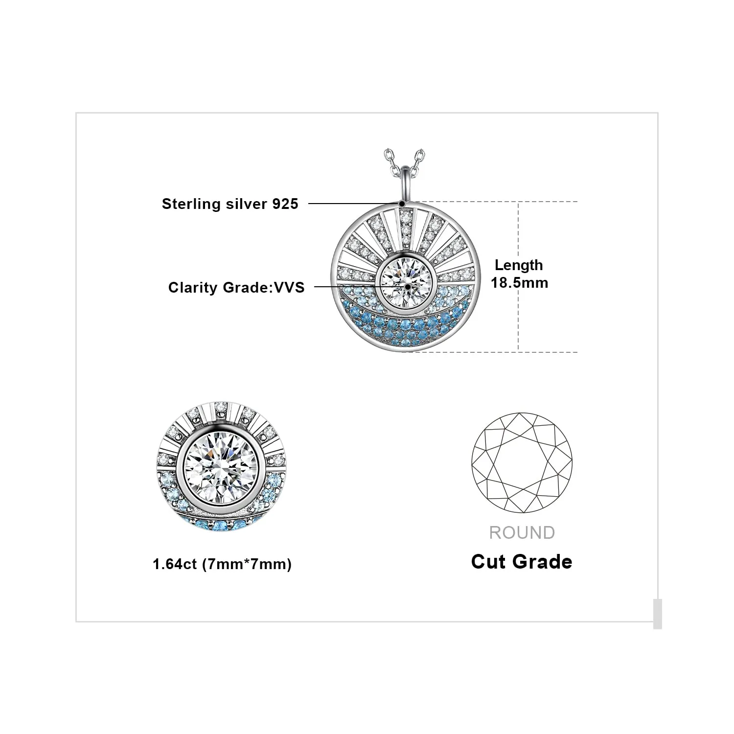 JewelryPalace Sole Mare collana argento 925 zirconia blu 1.6ct 45cm