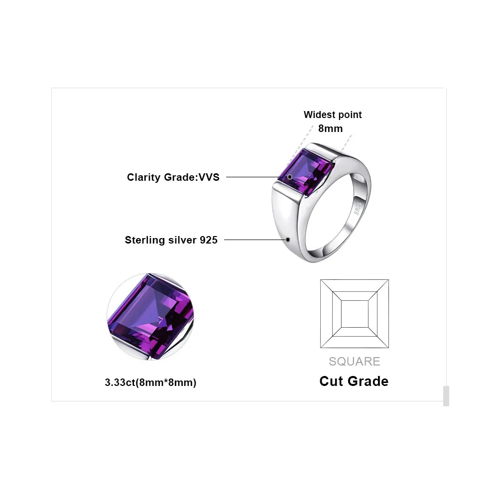 JewelryPalace Anello Uomo Argento 3.3ct Zaffiro Blu Quadrato