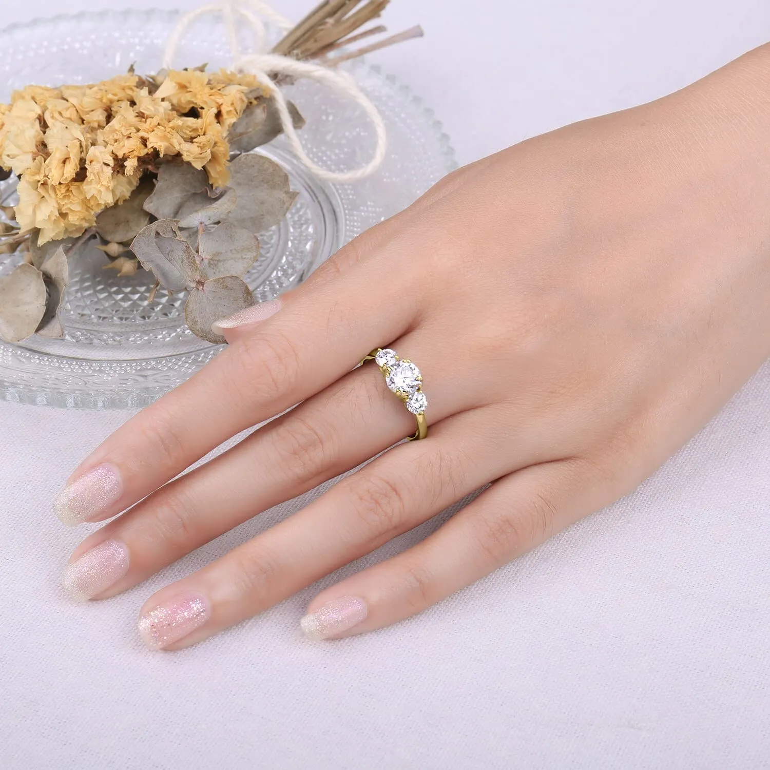 JewelryPalace Moissanite anello tre pietre oro rosa 14.5