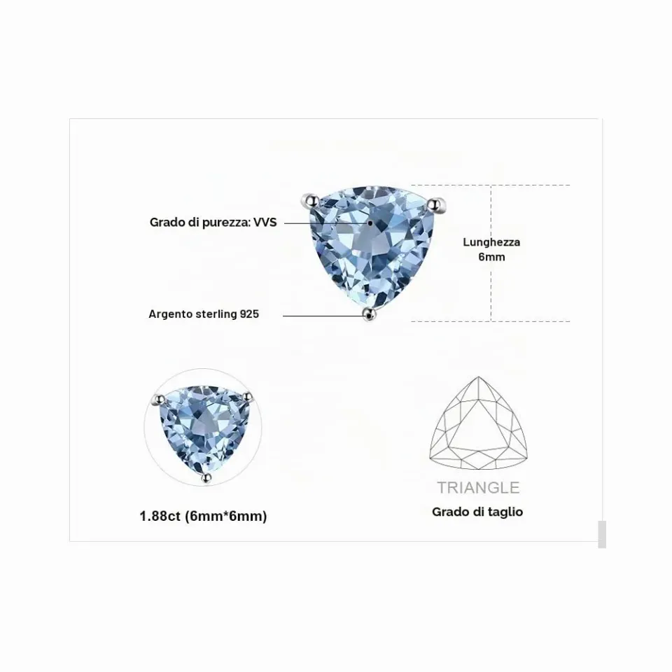 JewelryPalace Triangolo orecchini lobo argento topazio azzurro