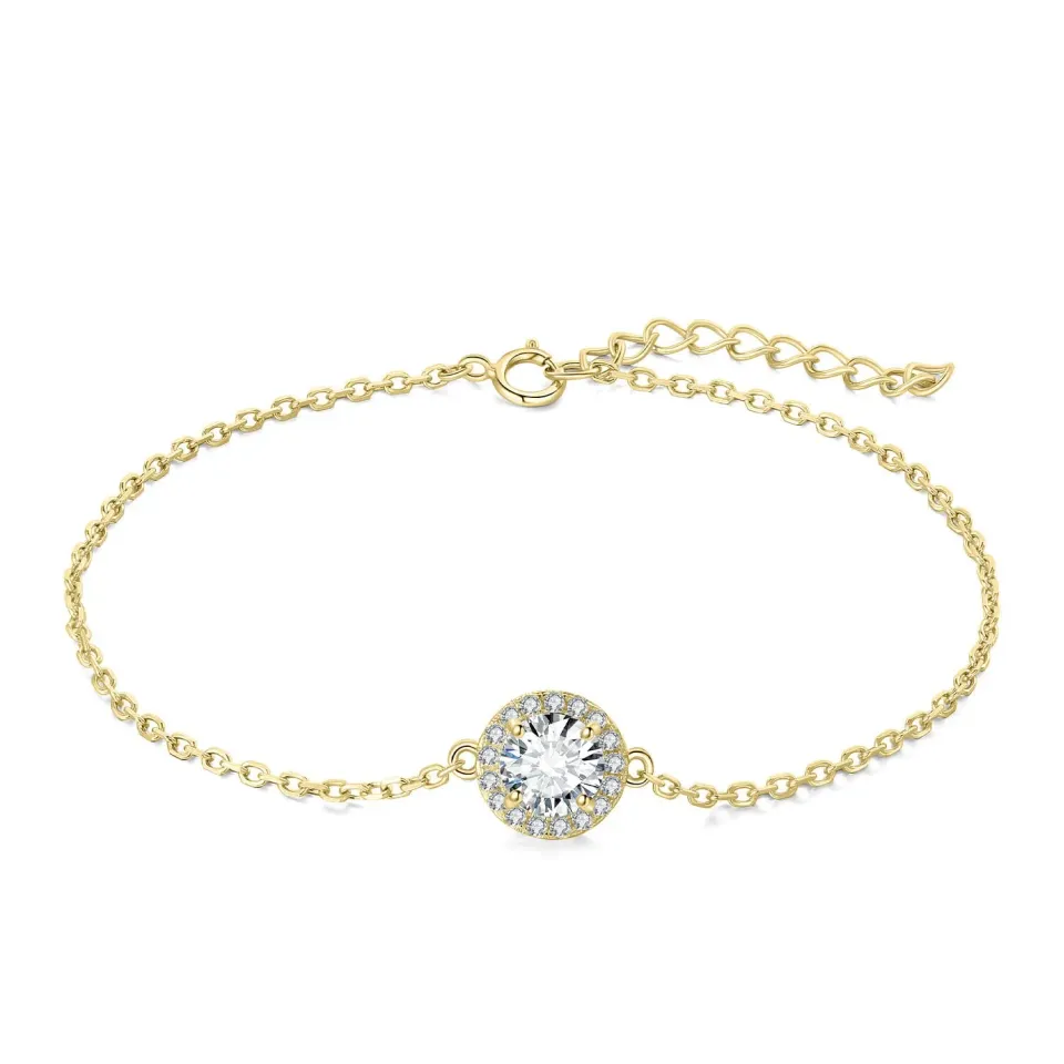 JewelryPalace bracciale halo zirconia oro giallo 1ct argento