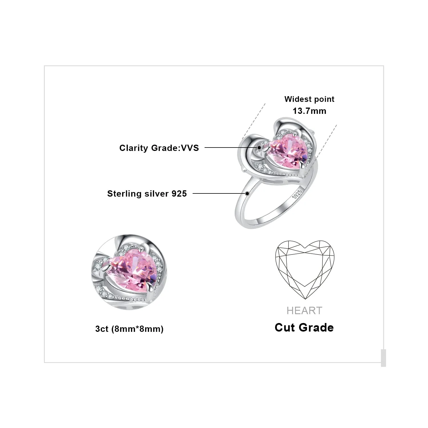 JewelryPalace 3.1ct Delfino anello argento zirconia rosa