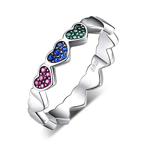JewelryPalace Anello Cuori Impilabile Argento 925 Multicolore