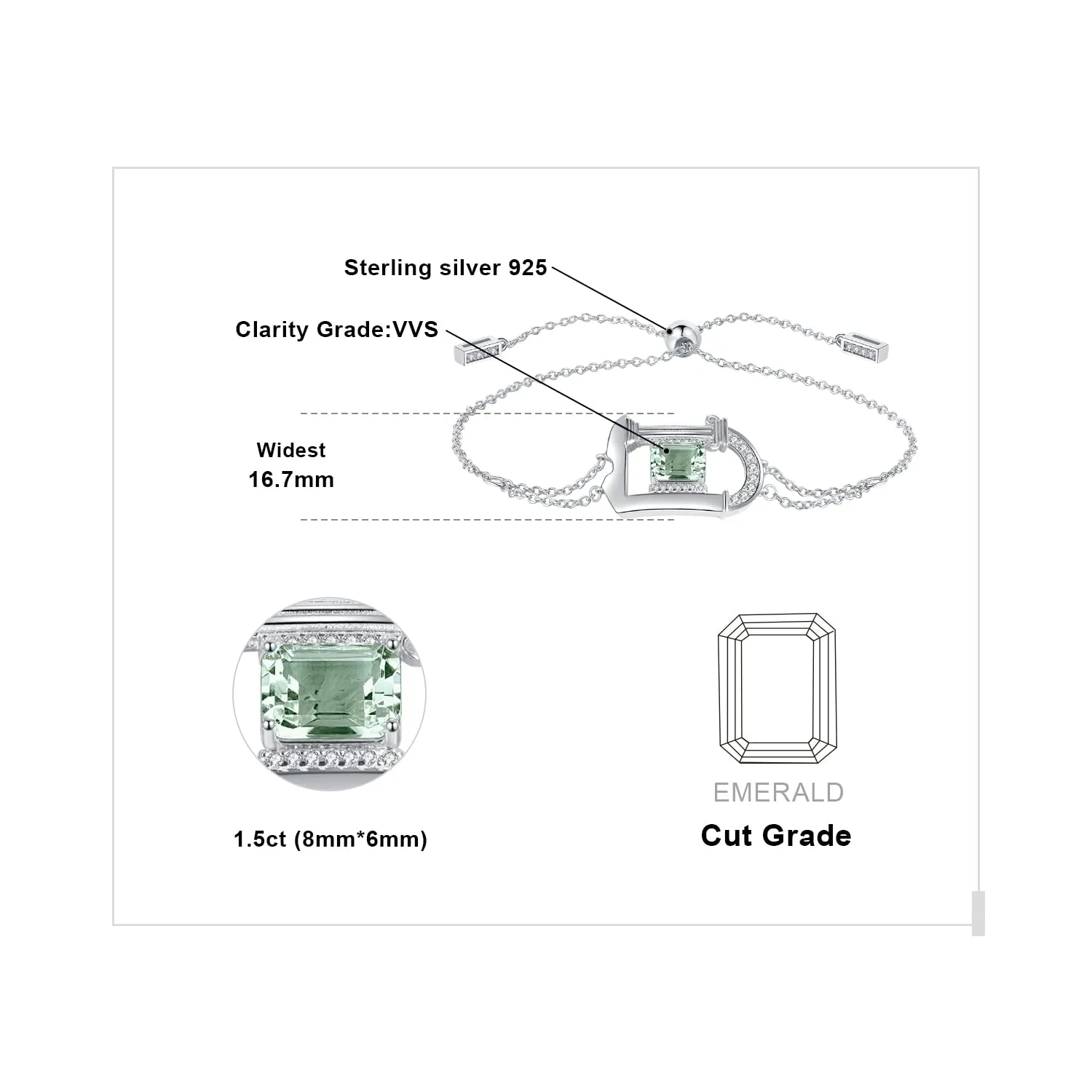 JewelryPalace Romana 2.1ct Bracciale Argento Ametista Verde