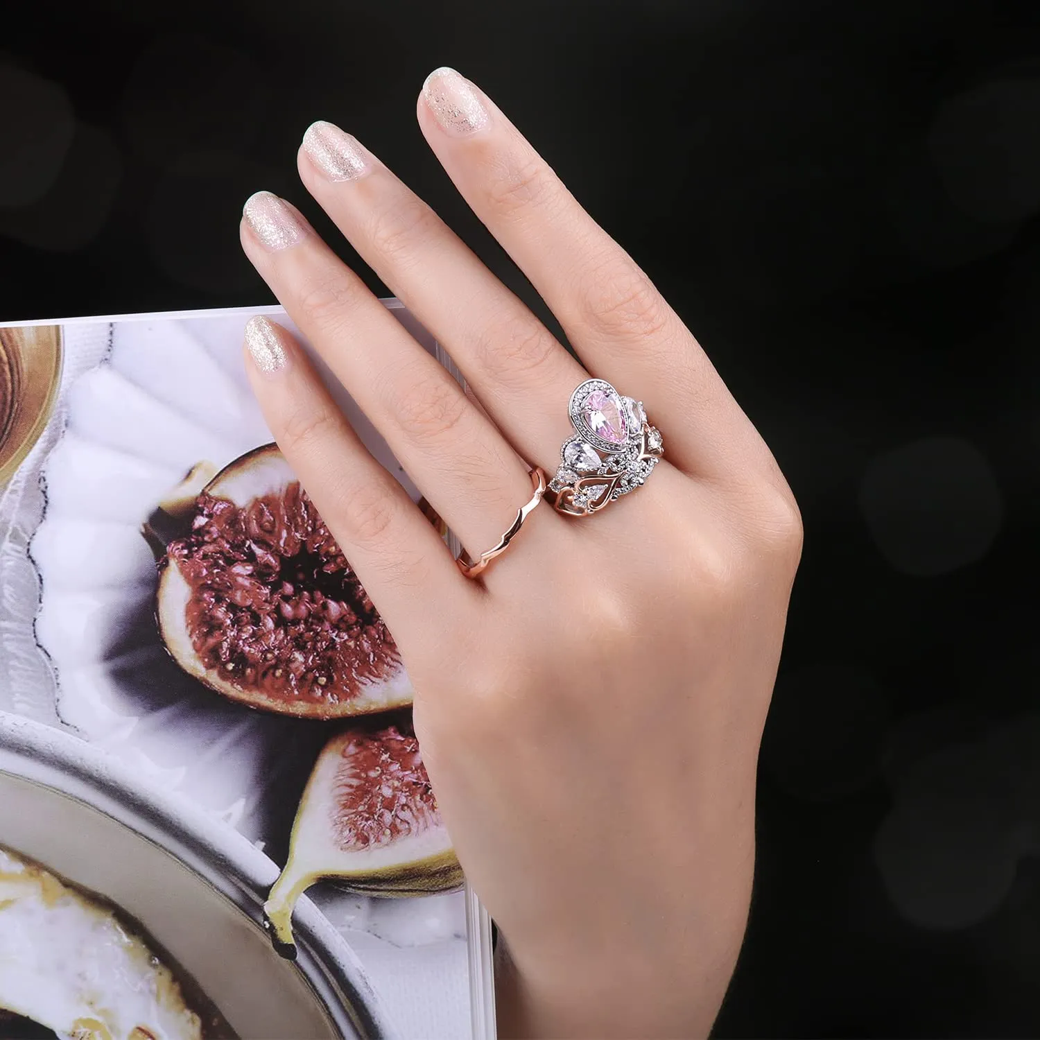 JewelryPalace Vintage Halo Anello Argento 925 Morganite Pera